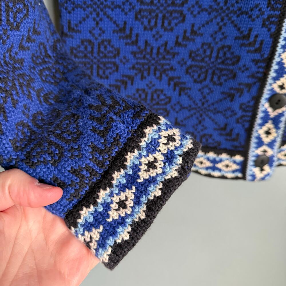 Vintage L.L. BEAN Women's Med Cotton Knit Fair Isle Blue Button Up Sweater Retro - Picture 10 of 11